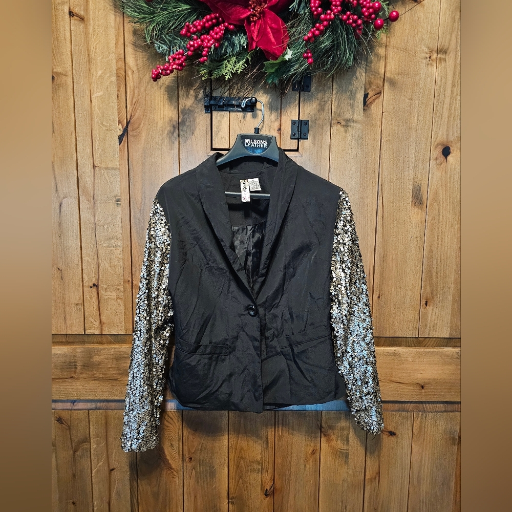 Mimi Chica Black Blazer with Gold Sequin Sleeves